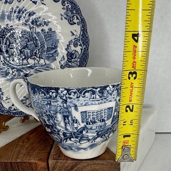 Johnson Brothers Coffee Cups and Saucers COACHING SCENES Regency Blue and White - Picture 6 of 11